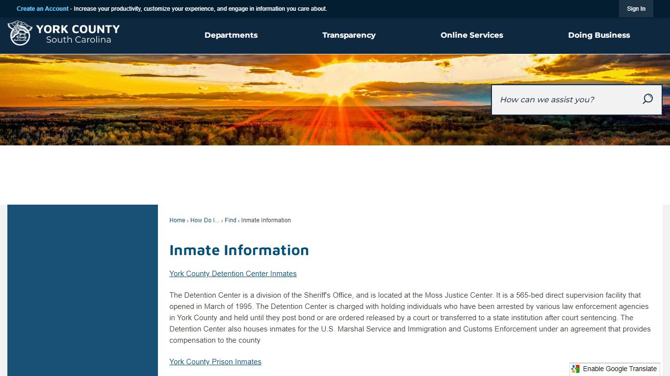 Inmate Information | York, SC - York County Gov